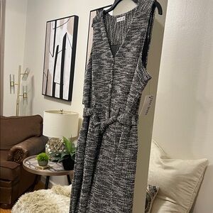 XXL Jumpsuit: Elegant Black & White Tweed Jumpsuit by Nine West